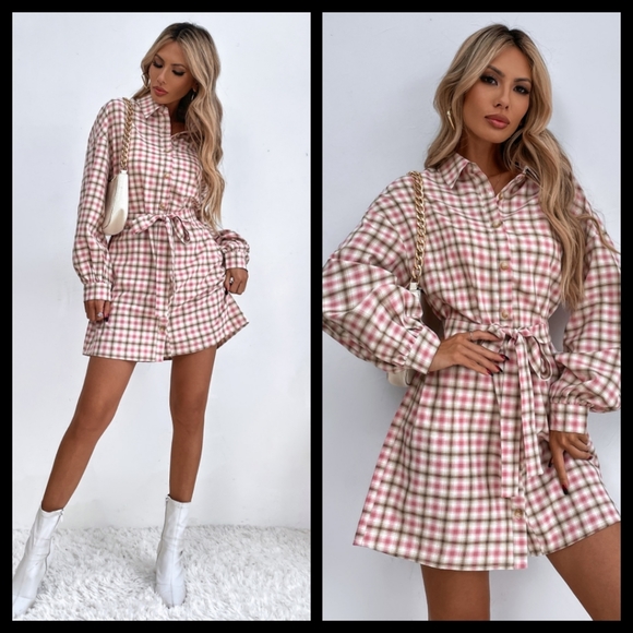 Pink Tartan Plaid Button Down Shirt S NWOT - Picture 2 of 3